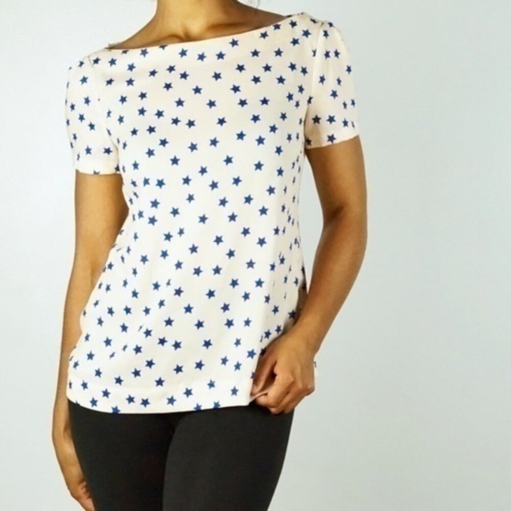 Zara Womens Size S Star Print Chiffon Boatneck Blouse‎